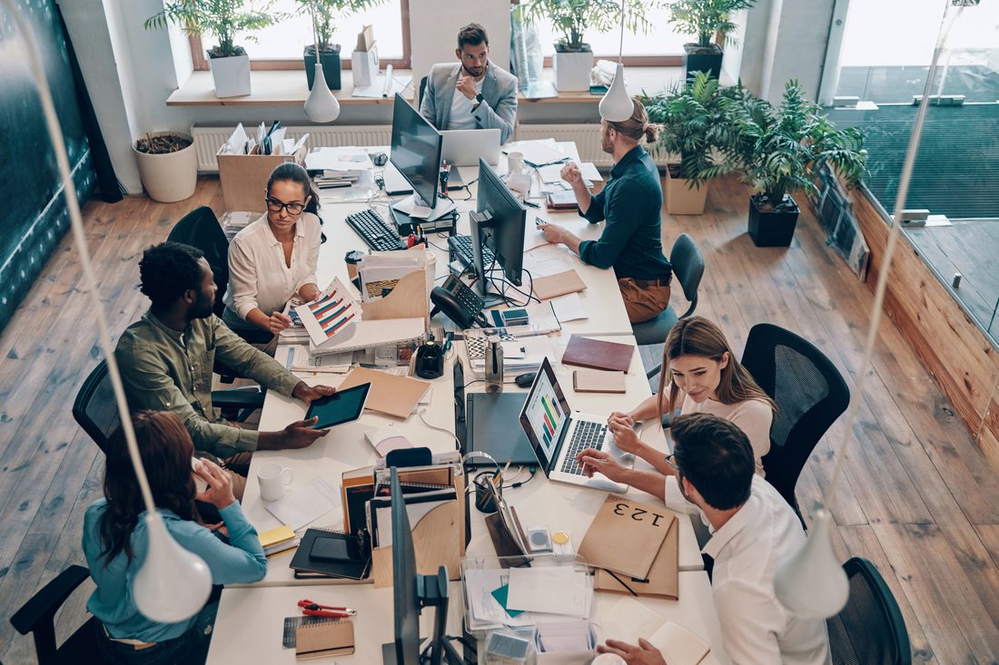 A campaign team at work in a busy office